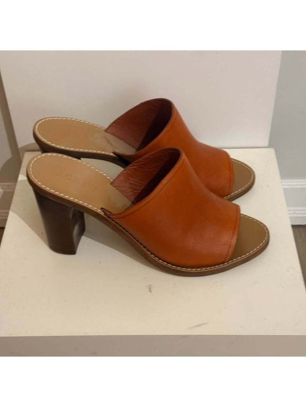 J. Crew Leather Heeled Open Toed Slides Brazil Women's 8.5